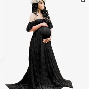 Off Shoulder Maternity  Props Floral Lace Elegant Pregnancy Photography  Dress